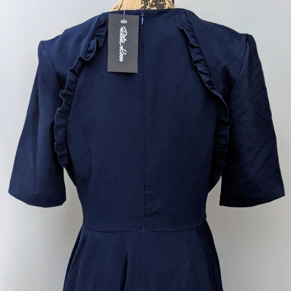 NWT Navy Fit & Flare Dress with Ruffled Bodice - Picture 2 of 4